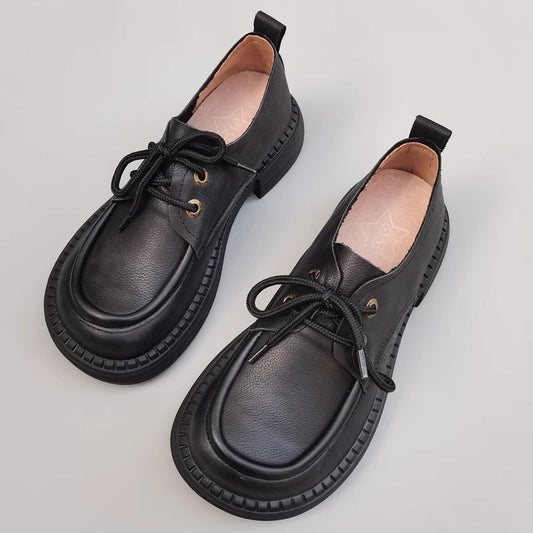 Women's Handmade Leather Casual Flat Lace Up Derby Shoes