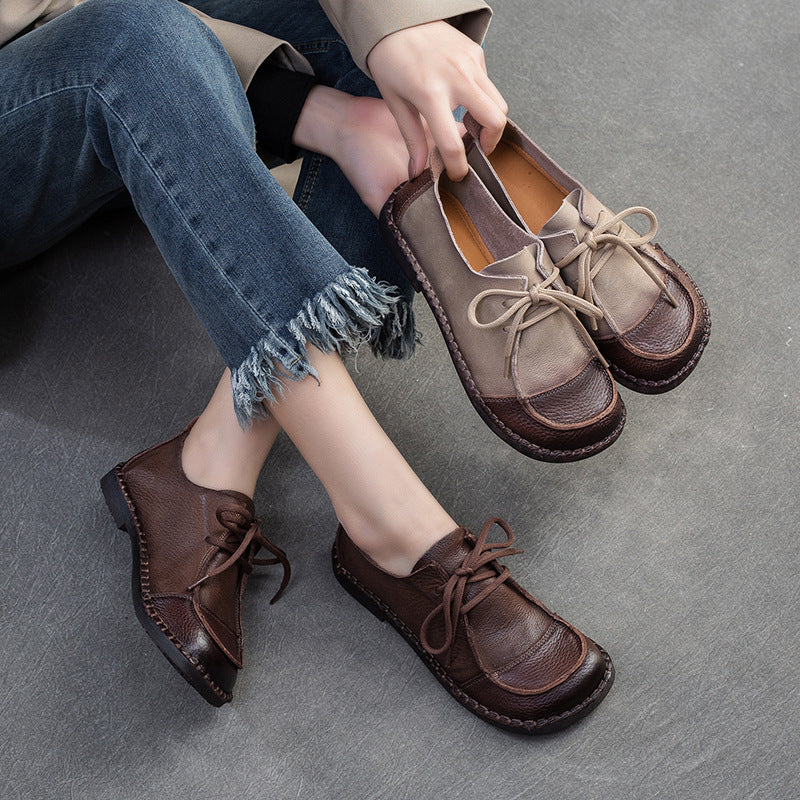 Women's Vintage Artisanal Leather Oxfords Splicing Process Lace-up Derby