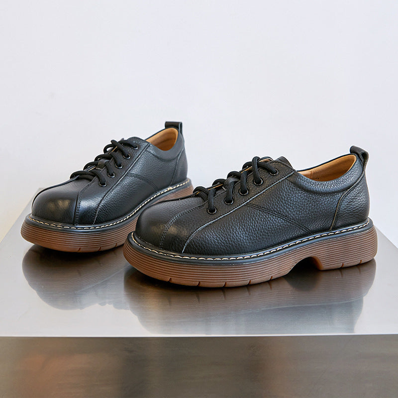 Womens Platform Oxfords Lace Up Flats Leather Shoes