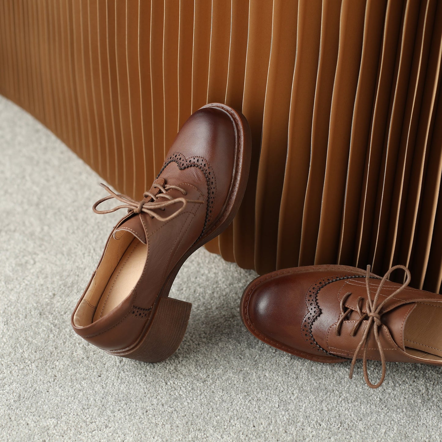 Lace-up Handmade Block Heel Leather Brogues Women's Heels Shoes