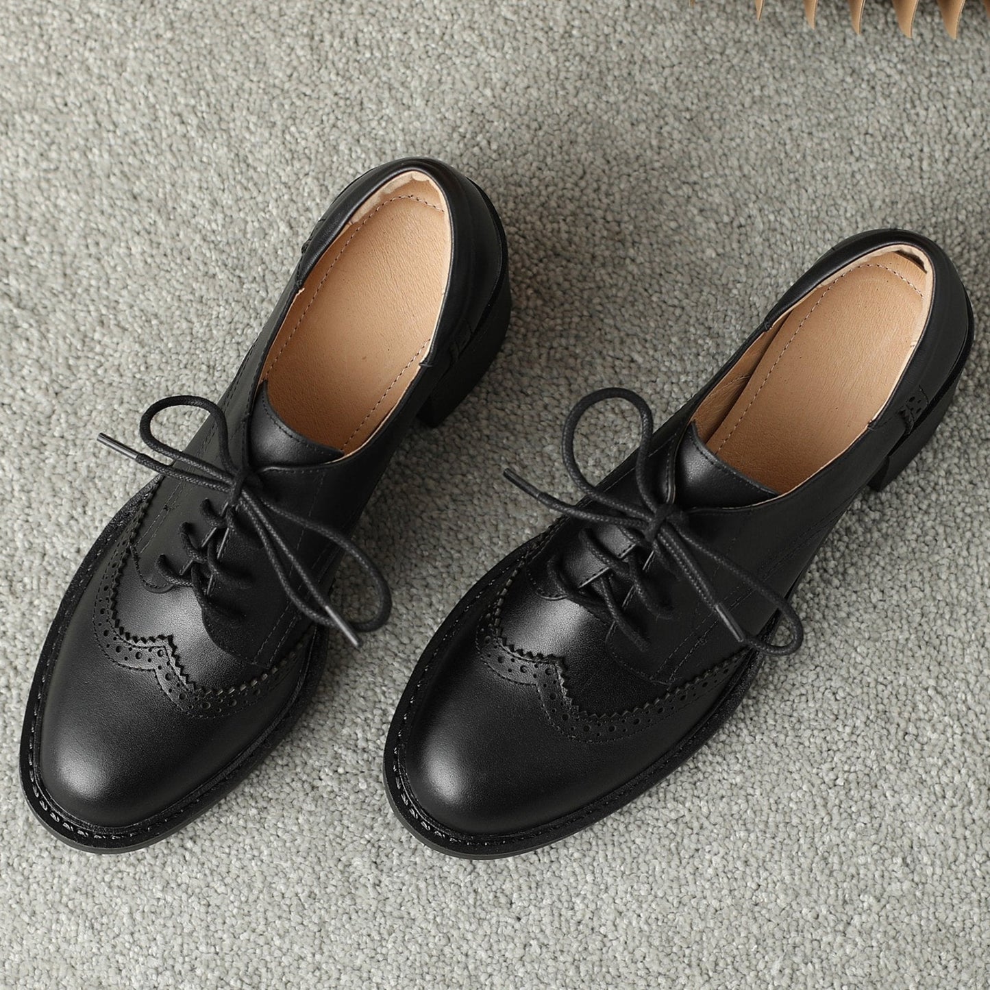 Lace-up Handmade Block Heel Leather Brogues Women's Heels Shoes