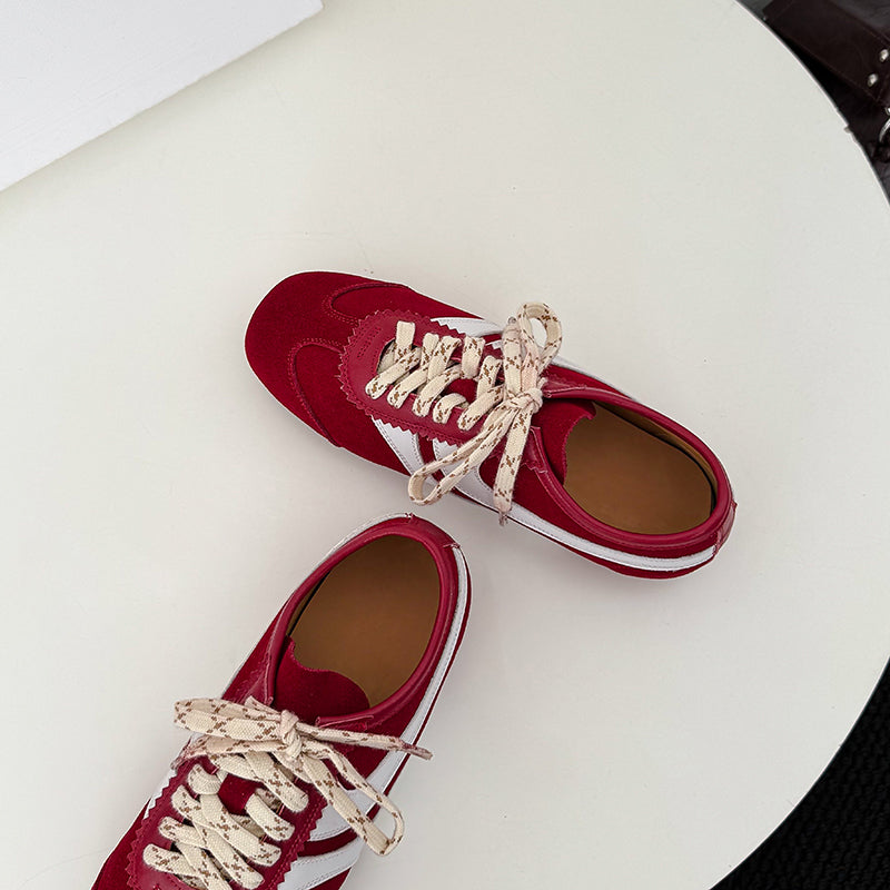 Women's Retro Suede Sneakers Vintage German Trainer Lace-up Casual Flats