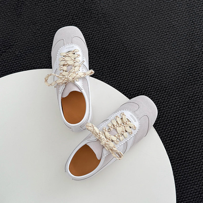 Women's Retro Suede Sneakers Vintage German Trainer Lace-up Casual Flats