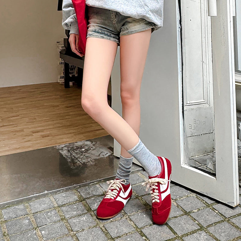 Women's Retro Suede Sneakers Vintage German Trainer Lace-up Casual Flats