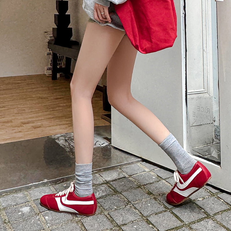 Women's Retro Suede Sneakers Vintage German Trainer Lace-up Casual Flats