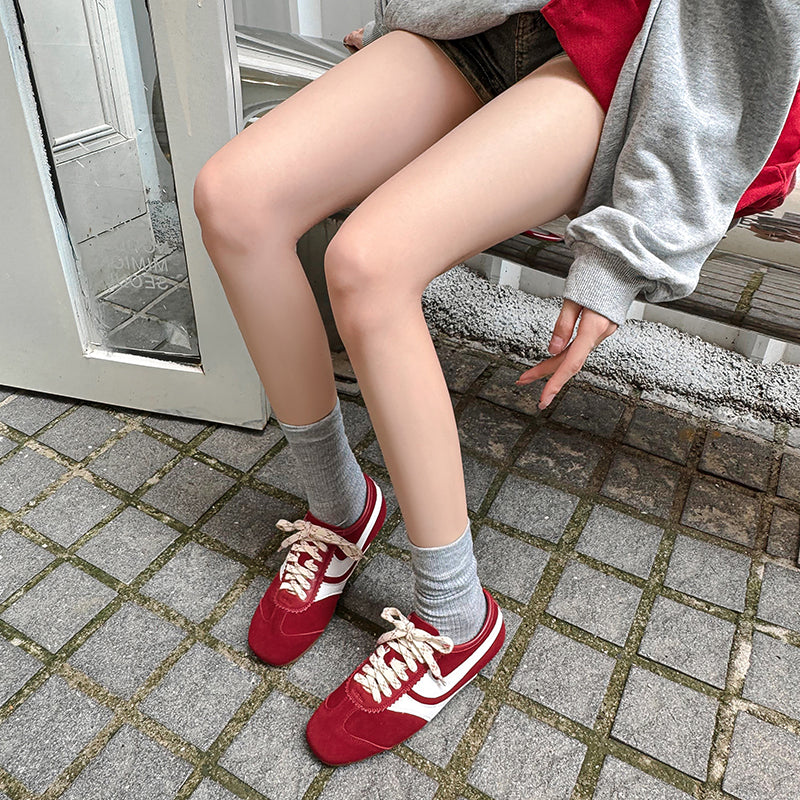 Women's Retro Suede Sneakers Vintage German Trainer Lace-up Casual Flats
