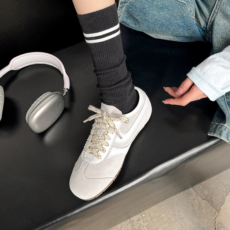 Women's Retro Suede Sneakers Vintage German Trainer Lace-up Casual Flats