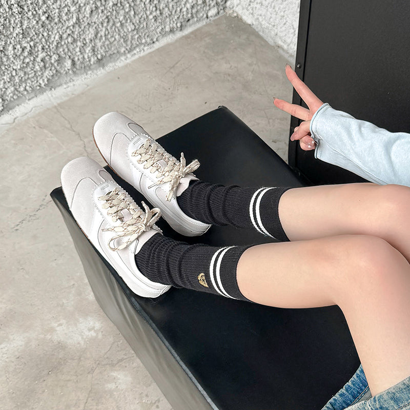 Women's Retro Suede Sneakers Vintage German Trainer Lace-up Casual Flats
