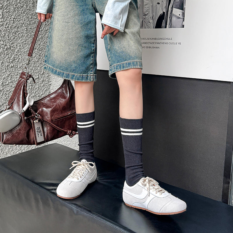 Women's Retro Suede Sneakers Vintage German Trainer Lace-up Casual Flats