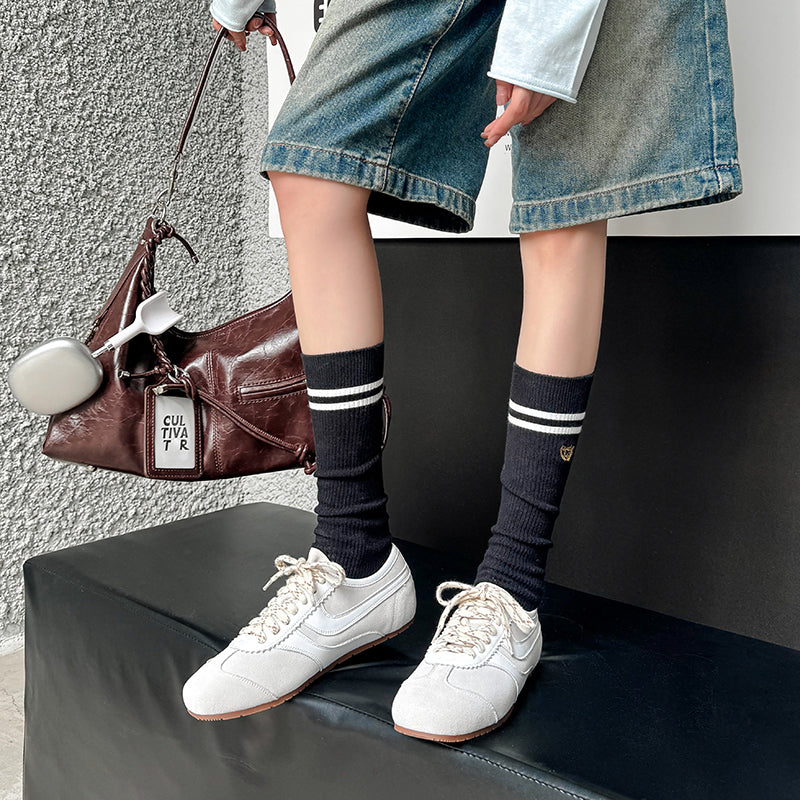 Women's Retro Suede Sneakers Vintage German Trainer Lace-up Casual Flats