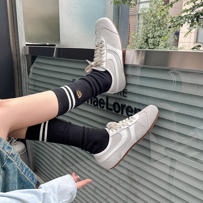 Women's Retro Suede Sneakers Vintage German Trainer Lace-up Casual Flats