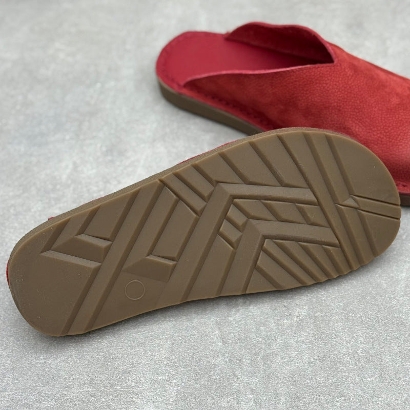 Minimalist V-Cut Cowhide Summer Mules Women's Leather Zen Flat Summer Slides
