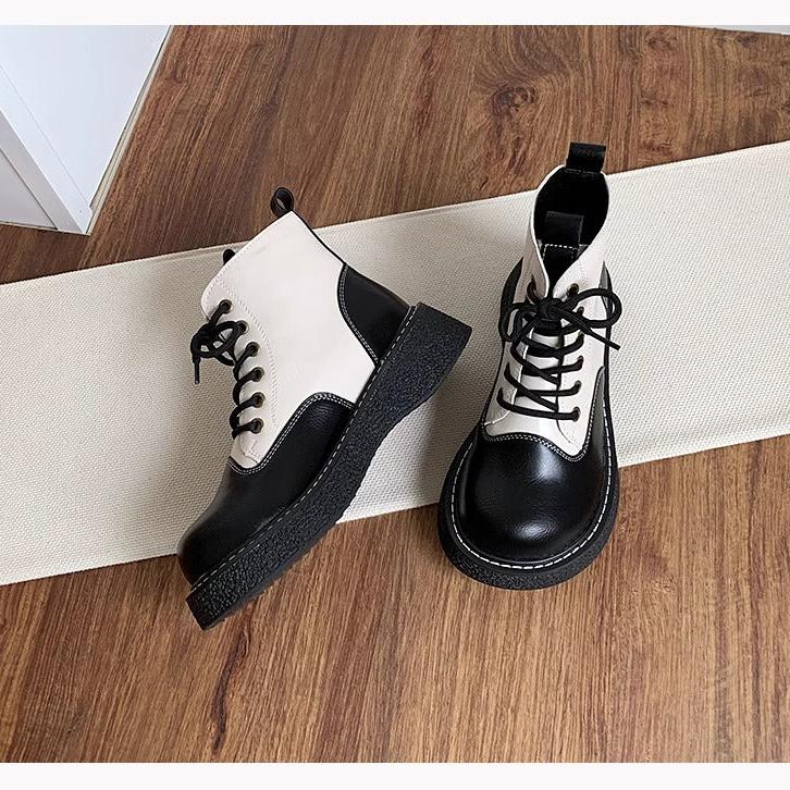 Women's Wide Toe Box Lace-up Color Blocking Platform Boots