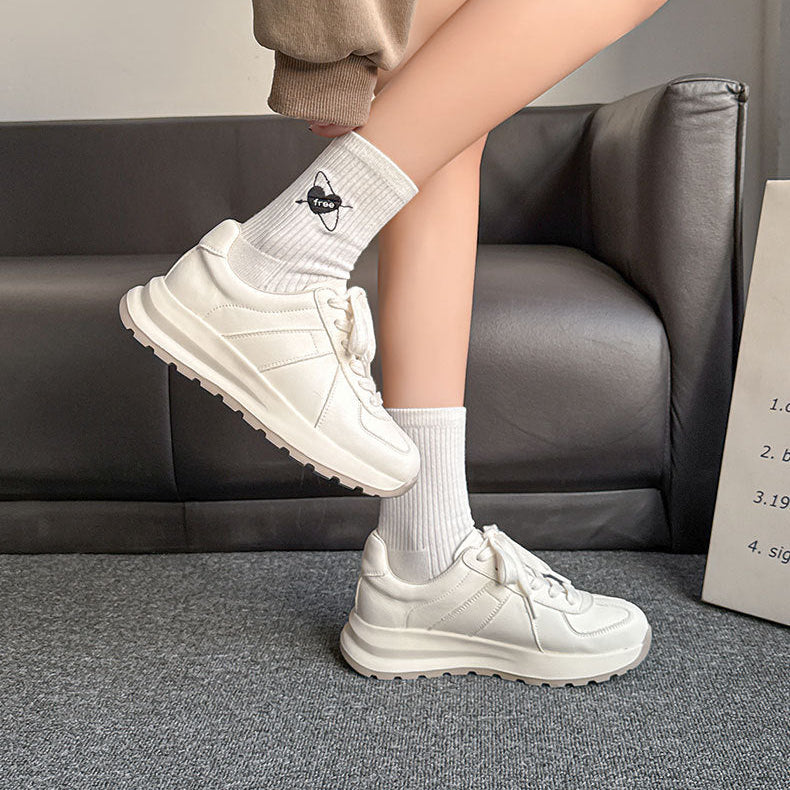 Women’s Leather Platform Sneakers – Lace-Up Casual Style