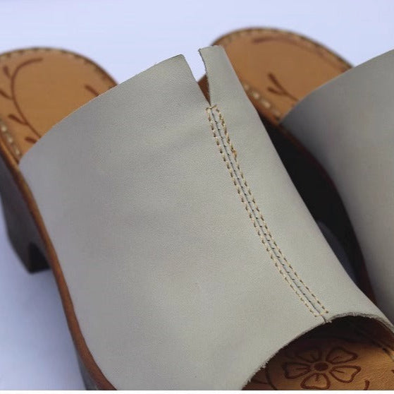 Women's Vintage Platform Block Heel Open Toe Mule Sandals