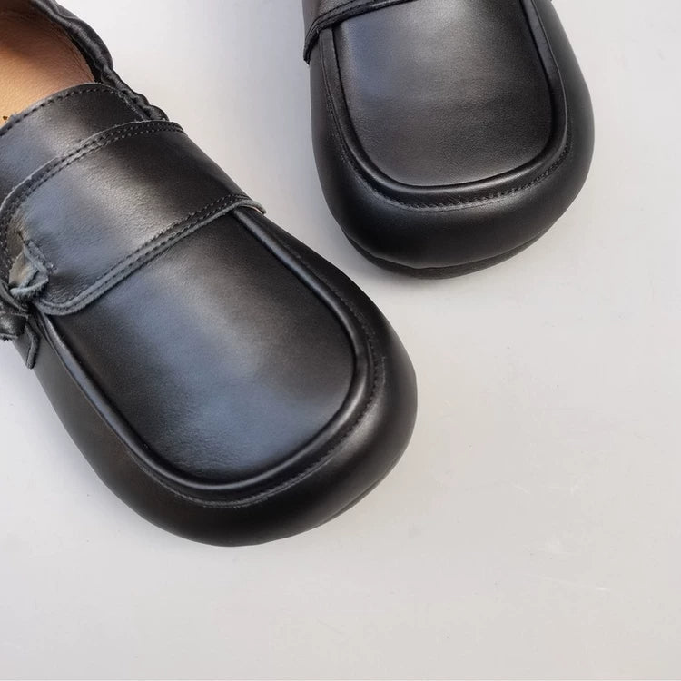Women's Wide Toe Box Genuine Leather Loafers Soft Flat Slip On Comfort Shoes
