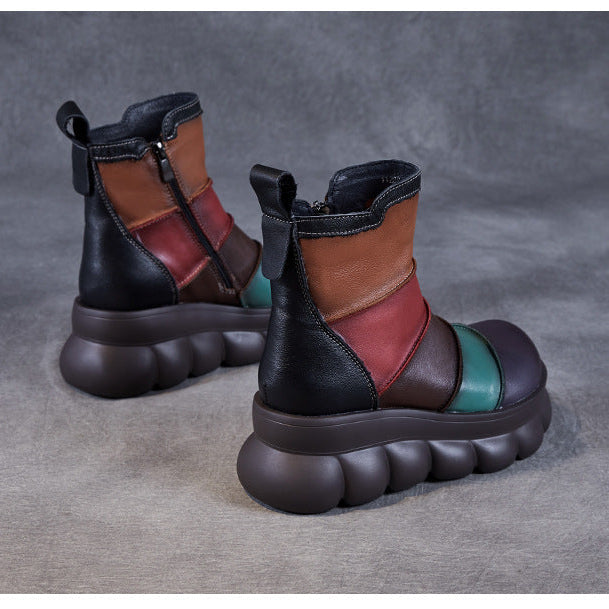 Women's Rainbow Avant-Garde Color-Block Platform Boots Leather Zipper Closure