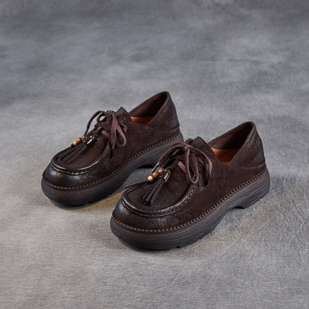 Women’s Suede Tassel Lace-Up Platform Shoes – Casual Everyday Style
