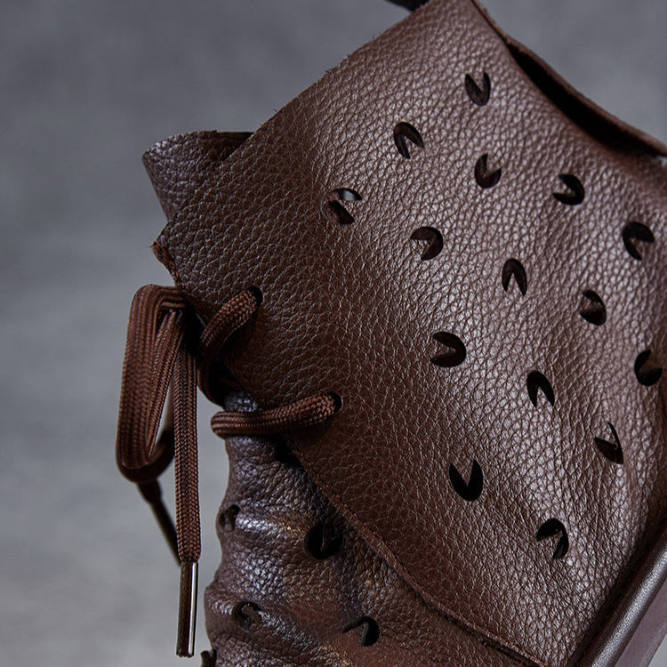 Women's Soft Leather Hollow Out Summer Boots – Breathable & Comfortable