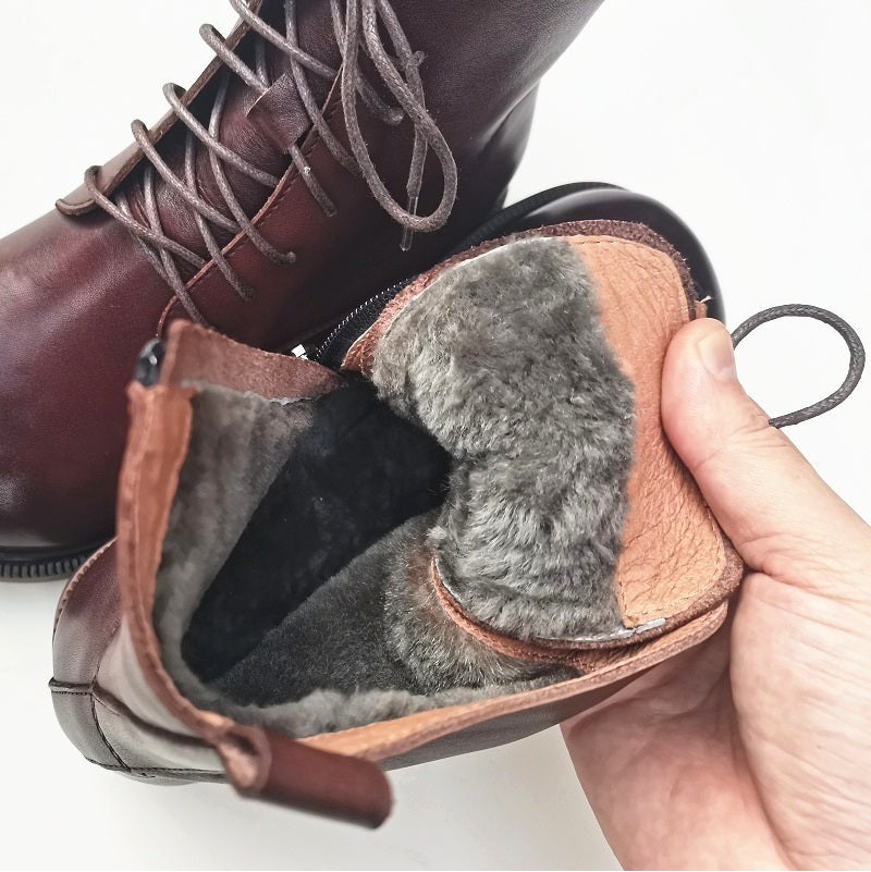 Women's Leather Shearling Ankle Boots – Wide Toe Winter Warm Boots