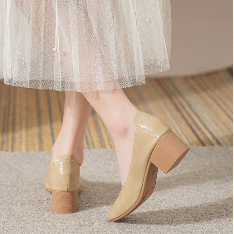 Women's Leather Mid Heel Multicolor Slip On Comfortable Glove Shoes