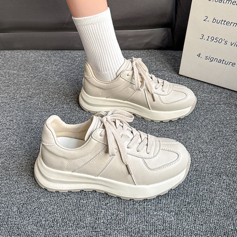 Women’s Leather Platform Sneakers – Lace-Up Casual Style