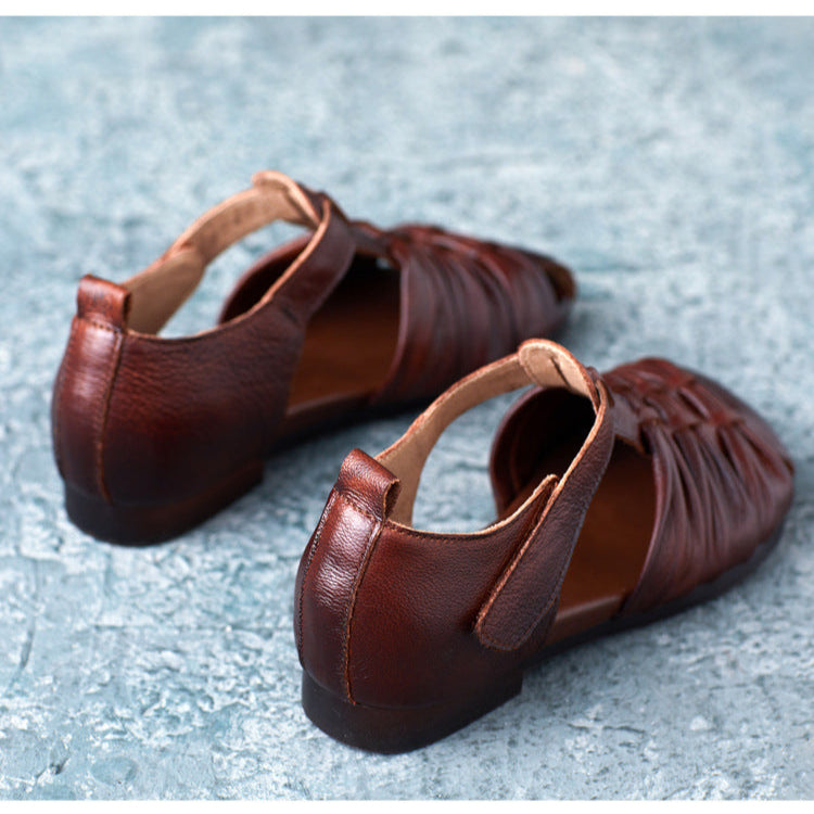 Women's Casual Closed Toe Velcro Flat Leather Sandals