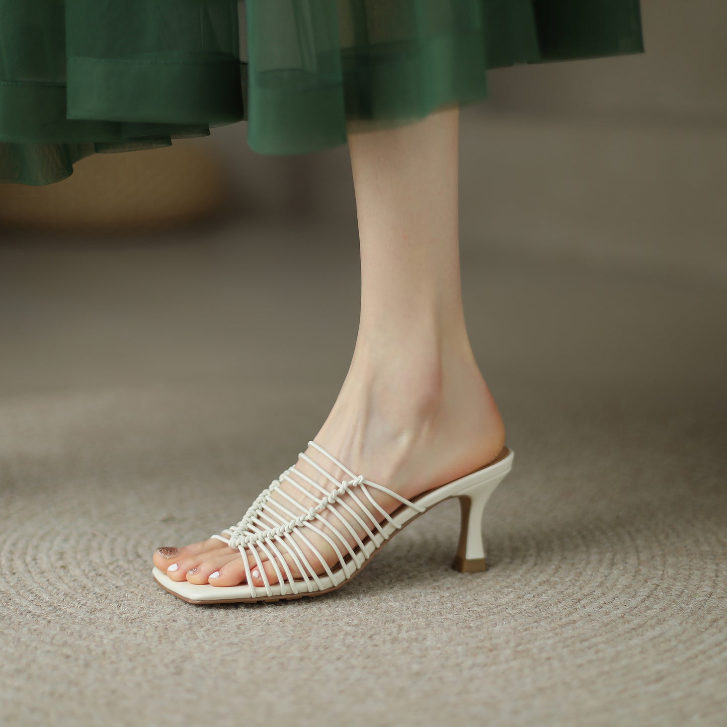 Women's Genuine Leather Casual Mules Open Toe Heeled Sandals Comfort Slippers