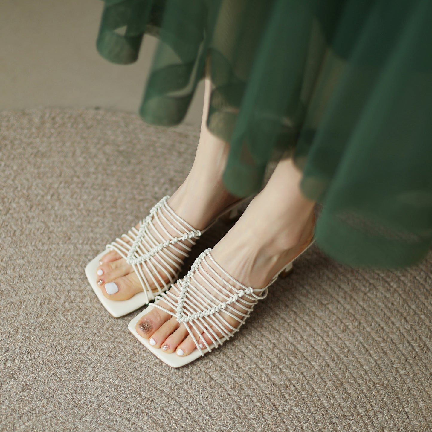 Women's Genuine Leather Casual Mules Open Toe Heeled Sandals Comfort Slippers