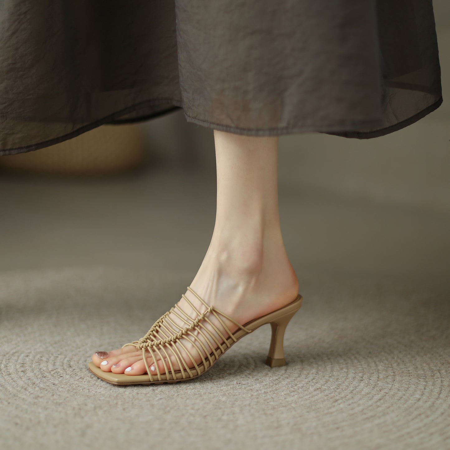 Women's Genuine Leather Casual Mules Open Toe Heeled Sandals Comfort Slippers