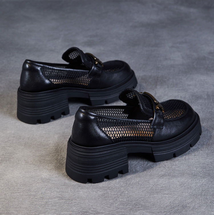 Women's Leather & Mesh Loafers Platform Lug Sole Breathable Hybrid Shoes