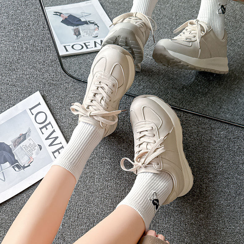 Women’s Leather Platform Sneakers – Lace-Up Casual Style