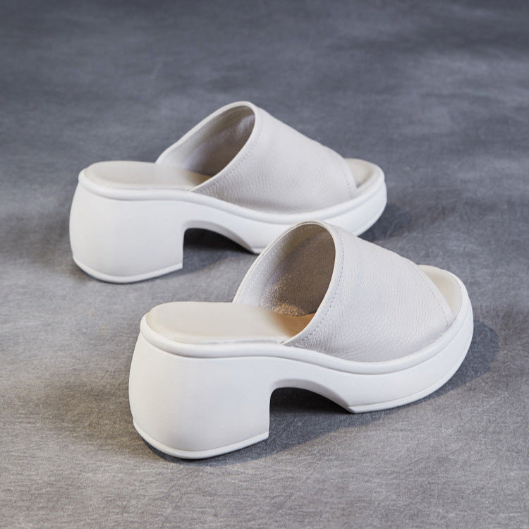 Women's Summer Open-Toe Chunky Heel Platform Mule Sandals – Soft Leather