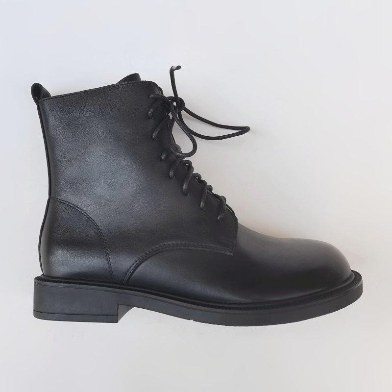 Women's Vintage Wide Toe Genuine Leather Ankle Boots – Handmade, Soft Sole, British Style