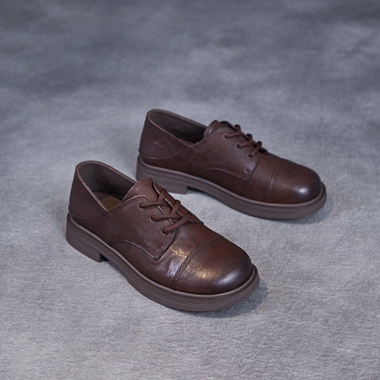 Women's Comfortable Vintage Leather Lace-Up Round-Toe Everyday Shoes