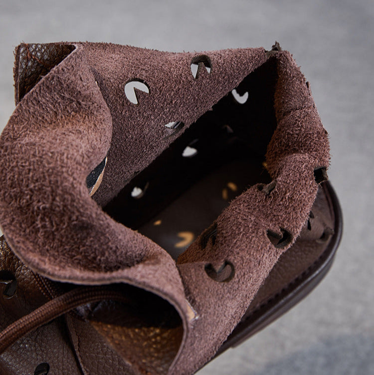 Women's Soft Leather Hollow Out Summer Boots – Breathable & Comfortable