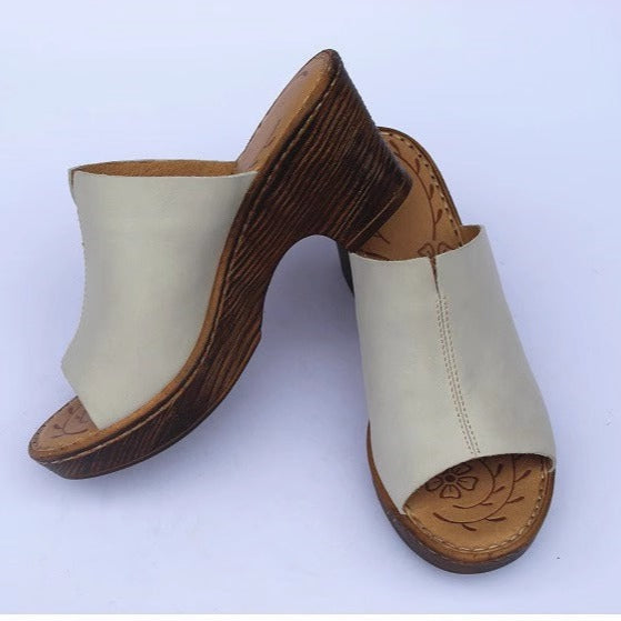 Women's Vintage Platform Block Heel Open Toe Mule Sandals