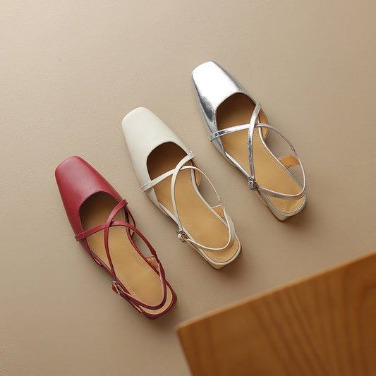 Women's Handmade Vintage Cross Buckle Summer Low Heel Sandals