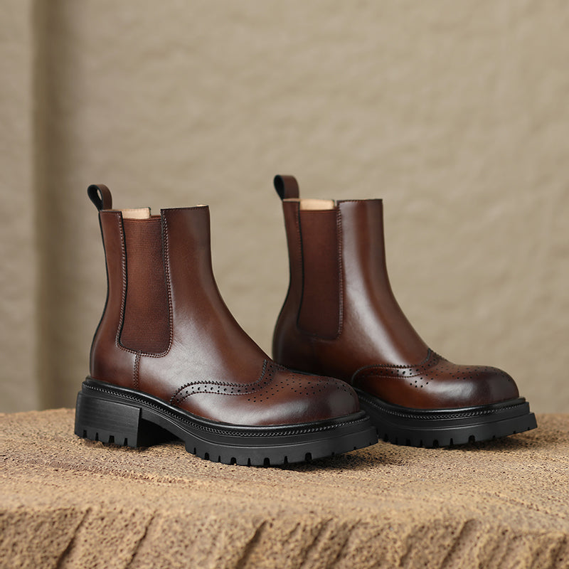 Women’s Handmade Leather Platform Brogue Chelsea Boots – Vintage Ankle Style