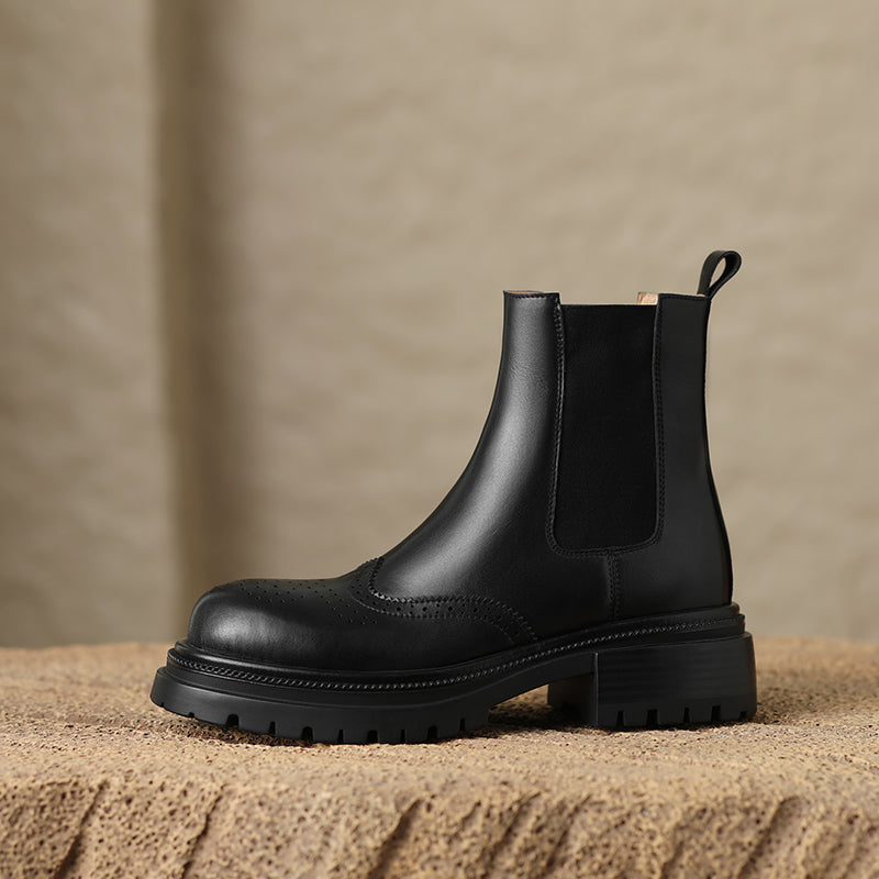 Women’s Handmade Leather Platform Brogue Chelsea Boots – Vintage Ankle Style