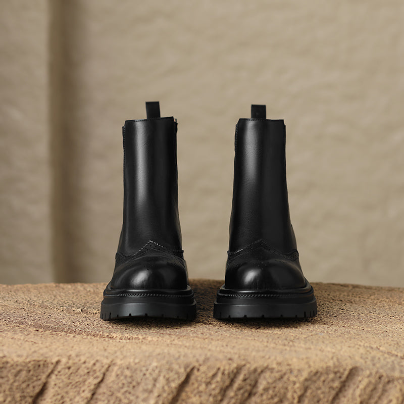 Women’s Handmade Leather Platform Brogue Chelsea Boots – Vintage Ankle Style