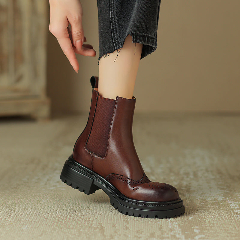 Women’s Handmade Leather Platform Brogue Chelsea Boots – Vintage Ankle Style