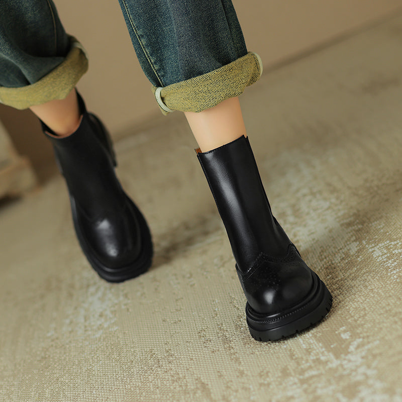 Women’s Handmade Leather Platform Brogue Chelsea Boots – Vintage Ankle Style