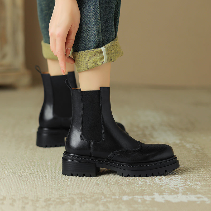 Women’s Handmade Leather Platform Brogue Chelsea Boots – Vintage Ankle Style