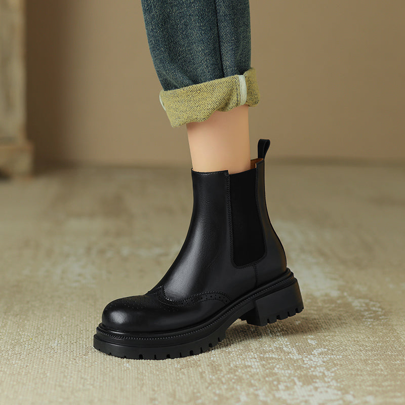 Women’s Handmade Leather Platform Brogue Chelsea Boots – Vintage Ankle Style