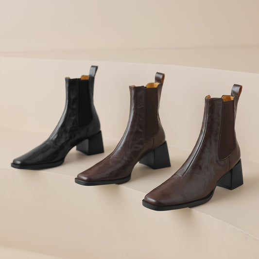 Women's Leather Block Heel Chelsea Boot