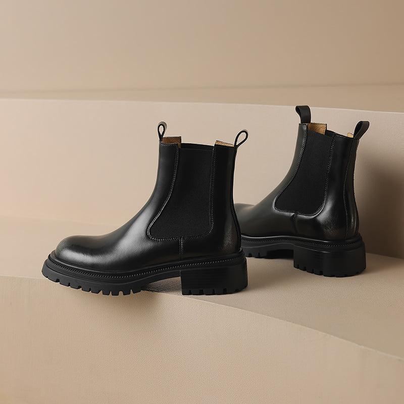 Handmade Genuine Leather Chelsea Ankle Boots – Women’s Platform Slip-On