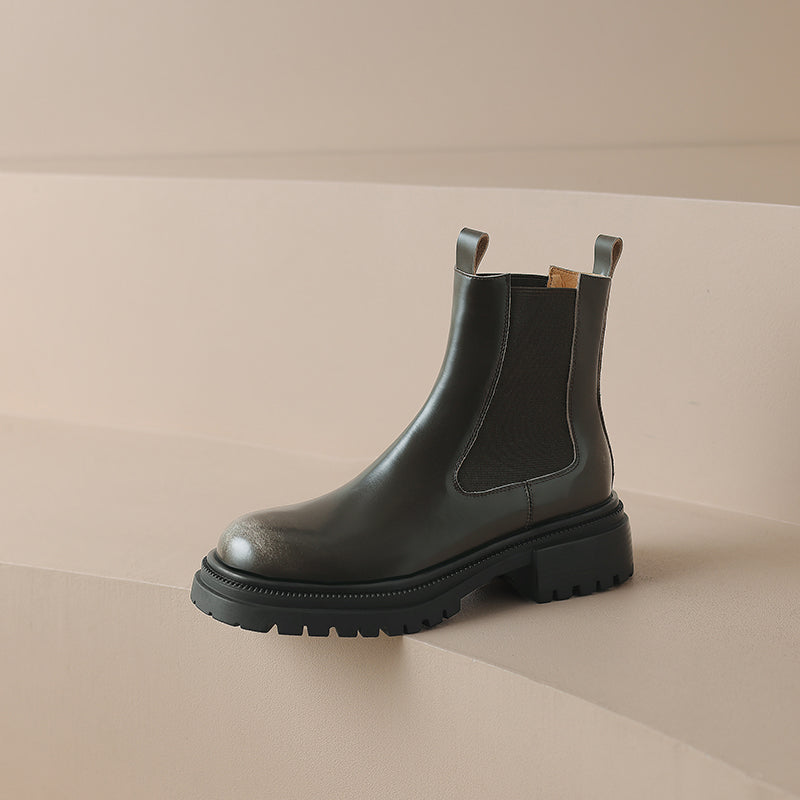 Handmade Genuine Leather Chelsea Ankle Boots – Women’s Platform Slip-On