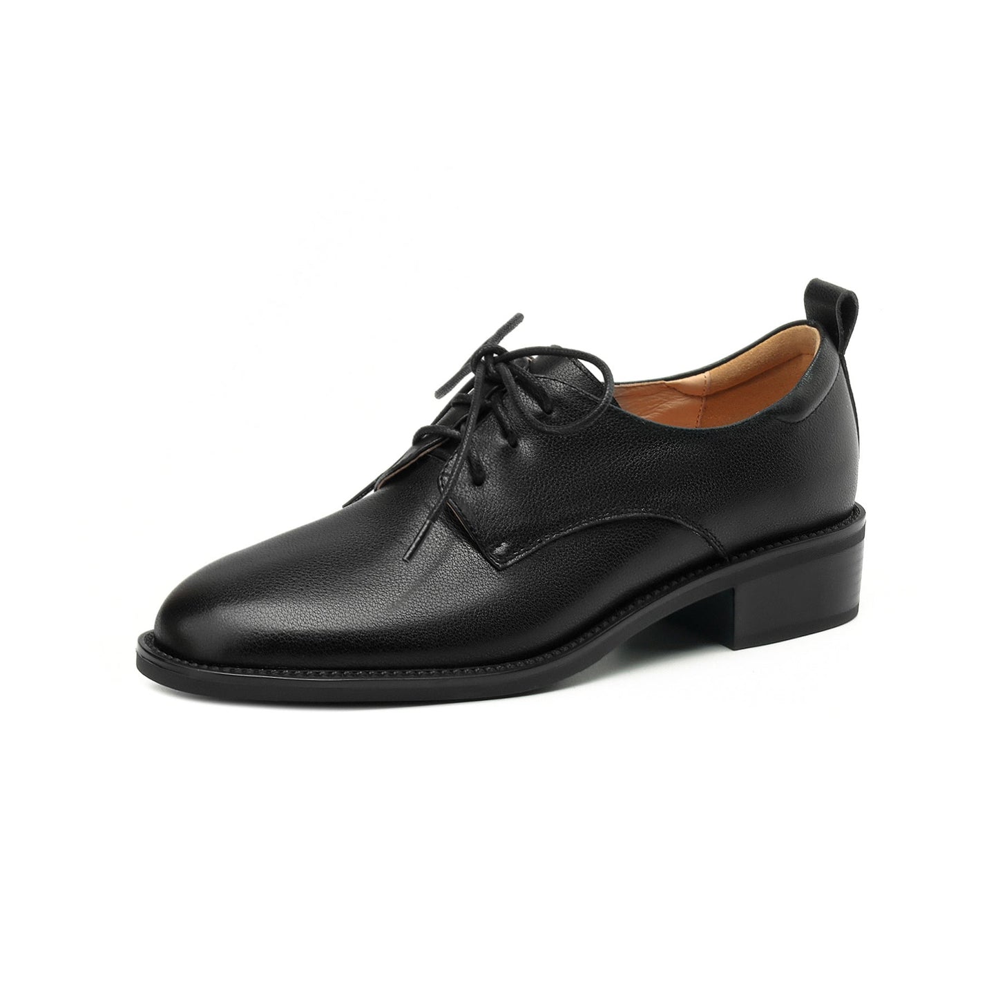Women's Retro Cowhide Oxfords Vintage Round Toe Lace-up Low Block Heel Casual Derby Shoes