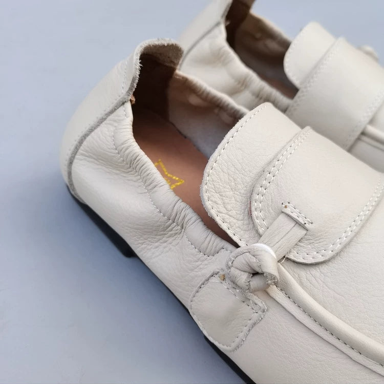 Women's Wide Toe Box Genuine Leather Loafers Soft Flat Slip On Comfort Shoes